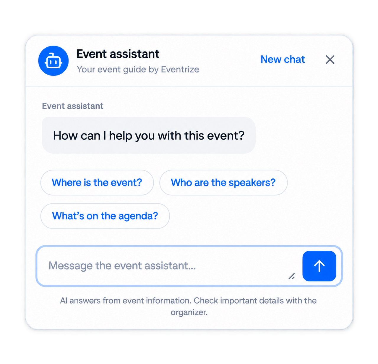 Eventrize AI Assistant attendee chat interface