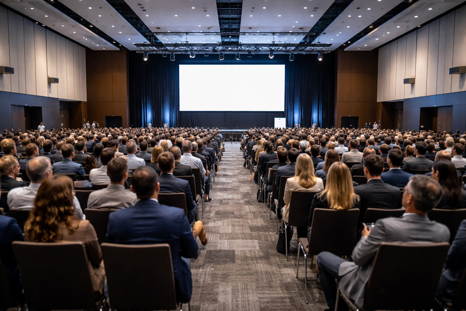 Business event audience entering a conference venue